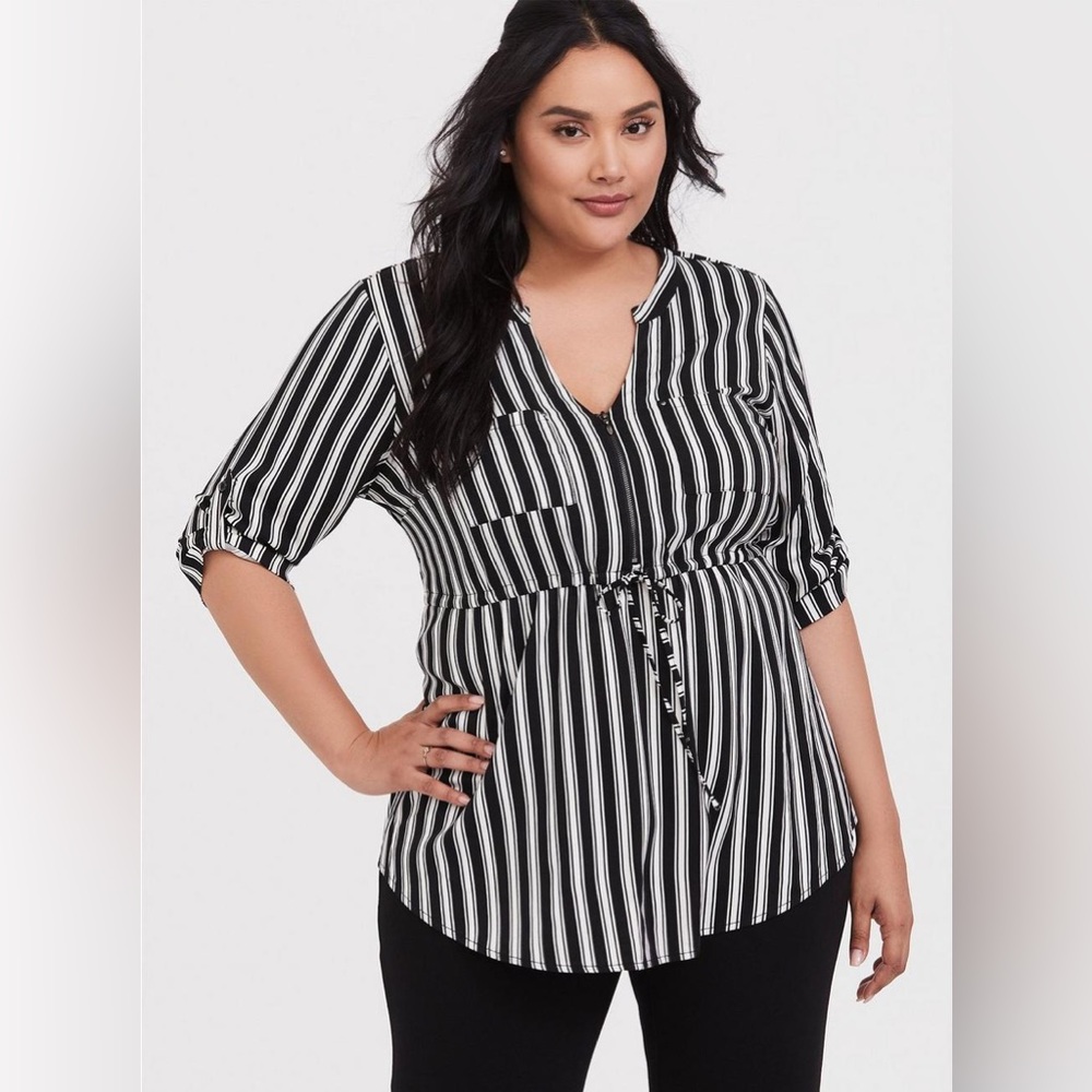 Babydoll Stretch Challis Zip-Front Tunic Top